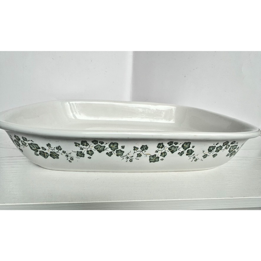 Corelle Coordinates Rectangular Serving Dish Green Floral Vine Vintage USA MCM